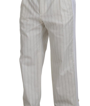 Dolce & Gabbana White Cotton Striped Formal Pants