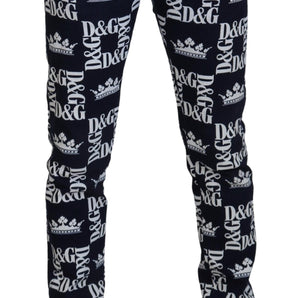 Dolce &amp; Gabbana Elegant Crown Print Denim Pants