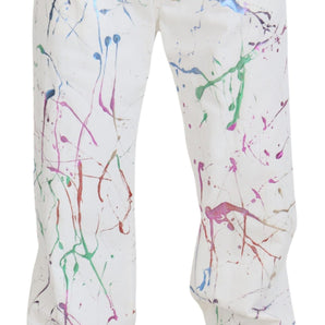 Dolce &amp; Gabbana Chic White Splash Print Denim Pants