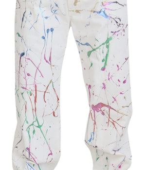 Dolce & Gabbana White Cotton Color Splash Print Denim Pants