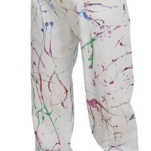 Dolce &amp; Gabbana Chic White Splash Print Denim Pants