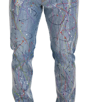 Dolce & Gabbana Blue Cotton Color Splash Print Denim Jeans