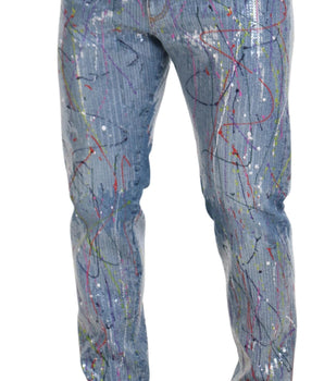 Dolce & Gabbana Blue Cotton Color Splash Print Denim Jeans