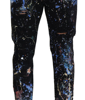 Dolce & Gabbana Black Cotton Color Splash Print Denim Jeans