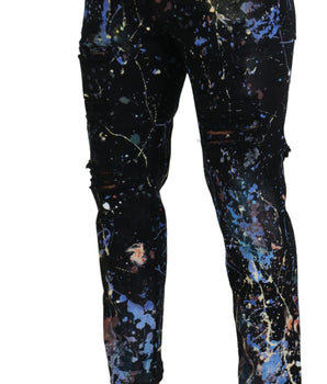 Dolce & Gabbana Black Cotton Color Splash Print Denim Jeans