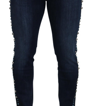 Dolce & Gabbana Blue Cotton Studded Low Waist Denim Jeans