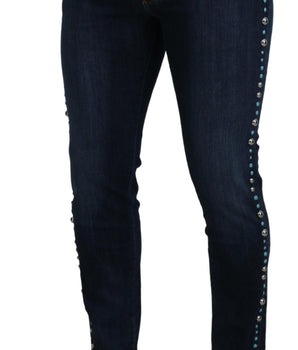 Dolce & Gabbana Blue Cotton Studded Low Waist Denim Jeans