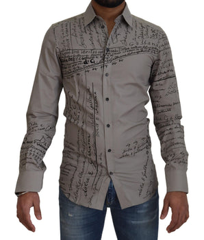 Dolce & Gabbana Gray Printed Cotton Slim Dress GOLD Shirt