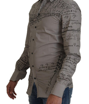 Dolce & Gabbana Gray Printed Cotton Slim Dress GOLD Shirt