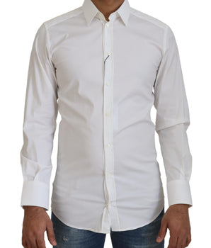 Dolce & Gabbana White Cotton Slim Fit Formal Dress GOLD Shirt