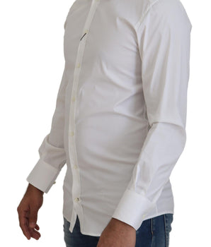 Dolce & Gabbana White Cotton Slim Fit Formal Dress GOLD Shirt