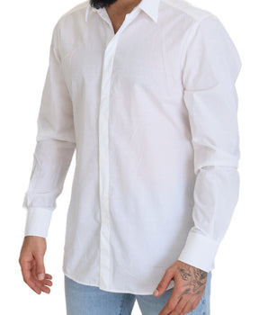 Dolce & Gabbana White Cotton Slim Fit Formal Dress GOLD Shirt