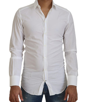 Dolce & Gabbana White Cotton Slim Fit Formal Dress GOLD Shirt
