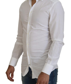 Dolce & Gabbana White Cotton Slim Fit Formal Dress GOLD Shirt