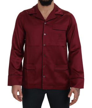 Dolce & Gabbana Red Silk Lounge Top Pajama Sleepwear Shirt