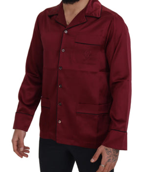 Dolce & Gabbana Red Silk Lounge Top Pajama Sleepwear Shirt
