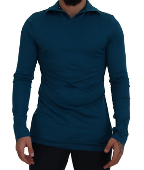 Dolce & Gabbana Blue Cotton Collared Slim Pullover Sweater