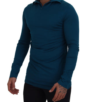 Dolce & Gabbana Blue Cotton Collared Slim Pullover Sweater