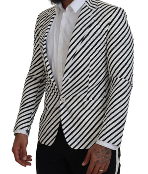 Dolce & Gabbana White Black Striped Slim Fit Jacket Blazer