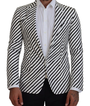 Dolce & Gabbana White Black Striped Slim Fit Jacket Blazer