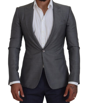 Dolce & Gabbana Gray Wool Silk Slim Fit Jacket Blazer