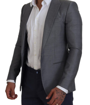 Dolce & Gabbana Gray Wool Silk Slim Fit Jacket Blazer