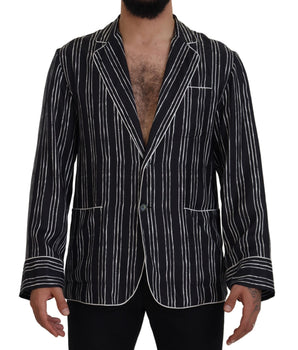 Dolce & Gabbana Blue Striped Silk Pajama Shirt Jacket