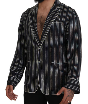 Dolce & Gabbana Blue Striped Silk Pajama Shirt Jacket