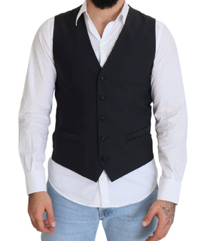 Dolce & Gabbana Black Wool Stretch Waistcoat Formal Vest