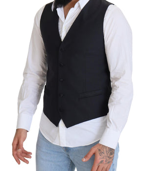 Dolce & Gabbana Black Wool Stretch Waistcoat Formal Vest