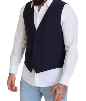 Dolce & Gabbana Dark Blue Wool Stretch Waistcoat Formal Vest