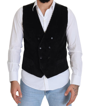 Dolce & Gabbana Black Cotton Double Breasted Waistcoat Vest