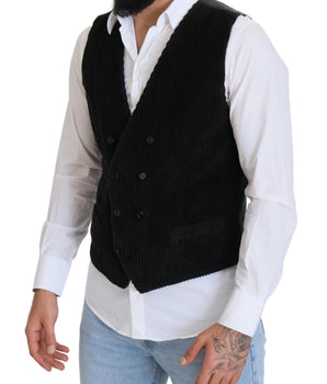 Dolce & Gabbana Black Cotton Double Breasted Waistcoat Vest