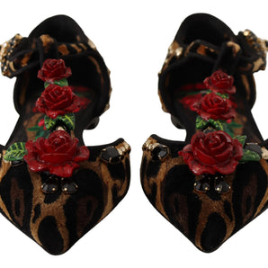 Dolce &amp; Gabbana Floral Embellished Leopard T-Strap Sandals