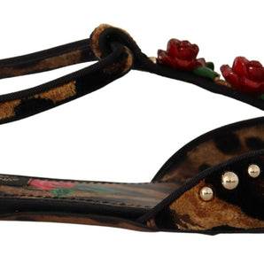 Dolce &amp; Gabbana Floral Embellished Leopard T-Strap Sandals