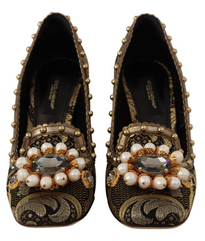 Dolce &amp; Gabbana Elegant Gold Jacquard Brocade Pumps