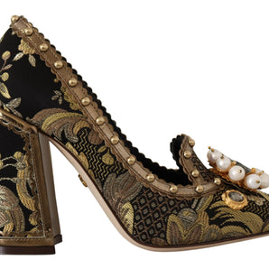 Dolce &amp; Gabbana Elegant Gold Jacquard Brocade Pumps