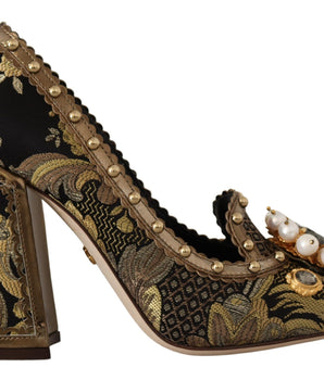 Dolce &amp; Gabbana Elegant Gold Jacquard Brocade Pumps