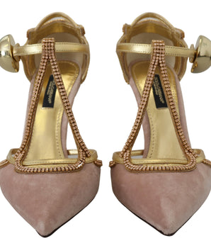 Dolce &amp; Gabbana Elegantes zapatos de tacón de cristal rosa con tacones altos