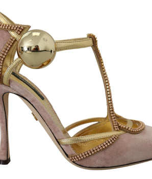 Dolce &amp; Gabbana Elegantes zapatos de tacón de cristal rosa con tacones altos