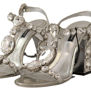 Dolce &amp; Gabbana Crystal-Embellished Silver Leather Pumps