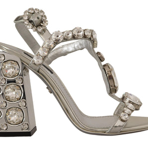 Dolce &amp; Gabbana Crystal-Embellished Silver Leather Pumps