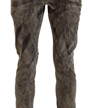Men's Acht Gray Washed Cotton Corduroy Slim Fit Jeans