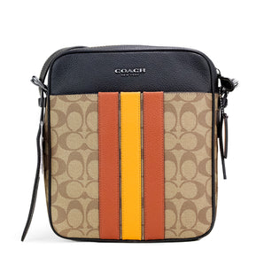 COACH Bolso bandolera Hudson 21 Signature de lona revestida con rayas universitarias