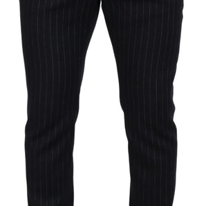 Dolce &amp; Gabbana Elegant Black Striped Wool Blend Trousers