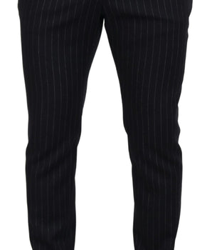 Dolce & Gabbana Black Wool Striped Chino Pants