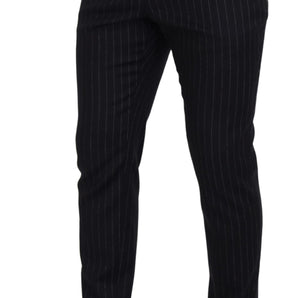 Dolce &amp; Gabbana Elegant Black Striped Wool Blend Trousers