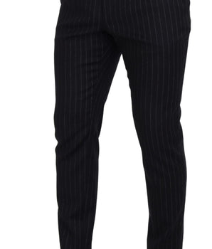 Dolce & Gabbana Black Wool Striped Chino Pants