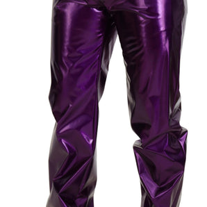 Dolce &amp; Gabbana Elegante pantalón recto morado brillante