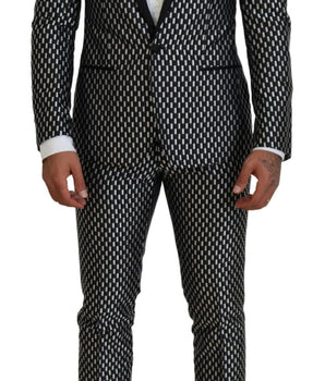 Dolce & Gabbana Black White Silk MARTINI Slim Fit Suit
